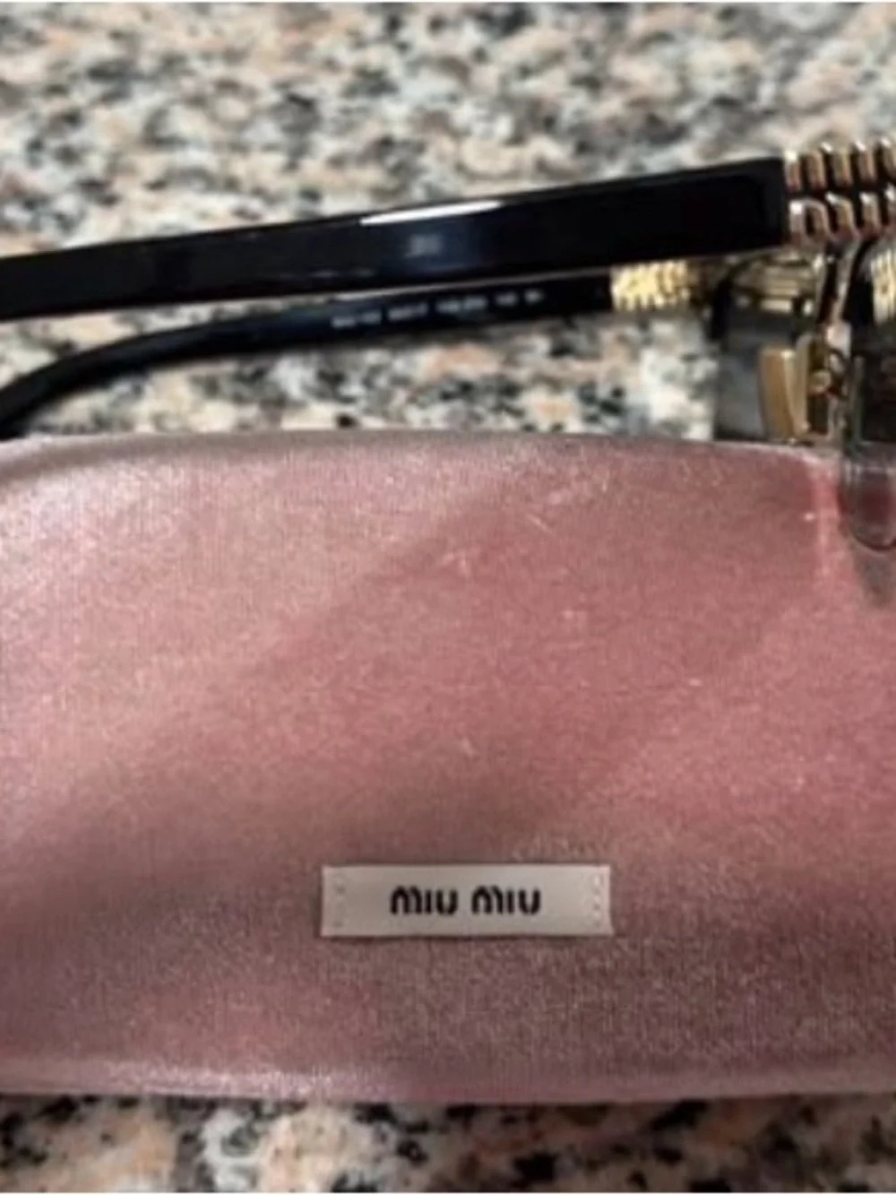 Miu Miu Black Rectangular Lens Sunglasses with Gold Accents